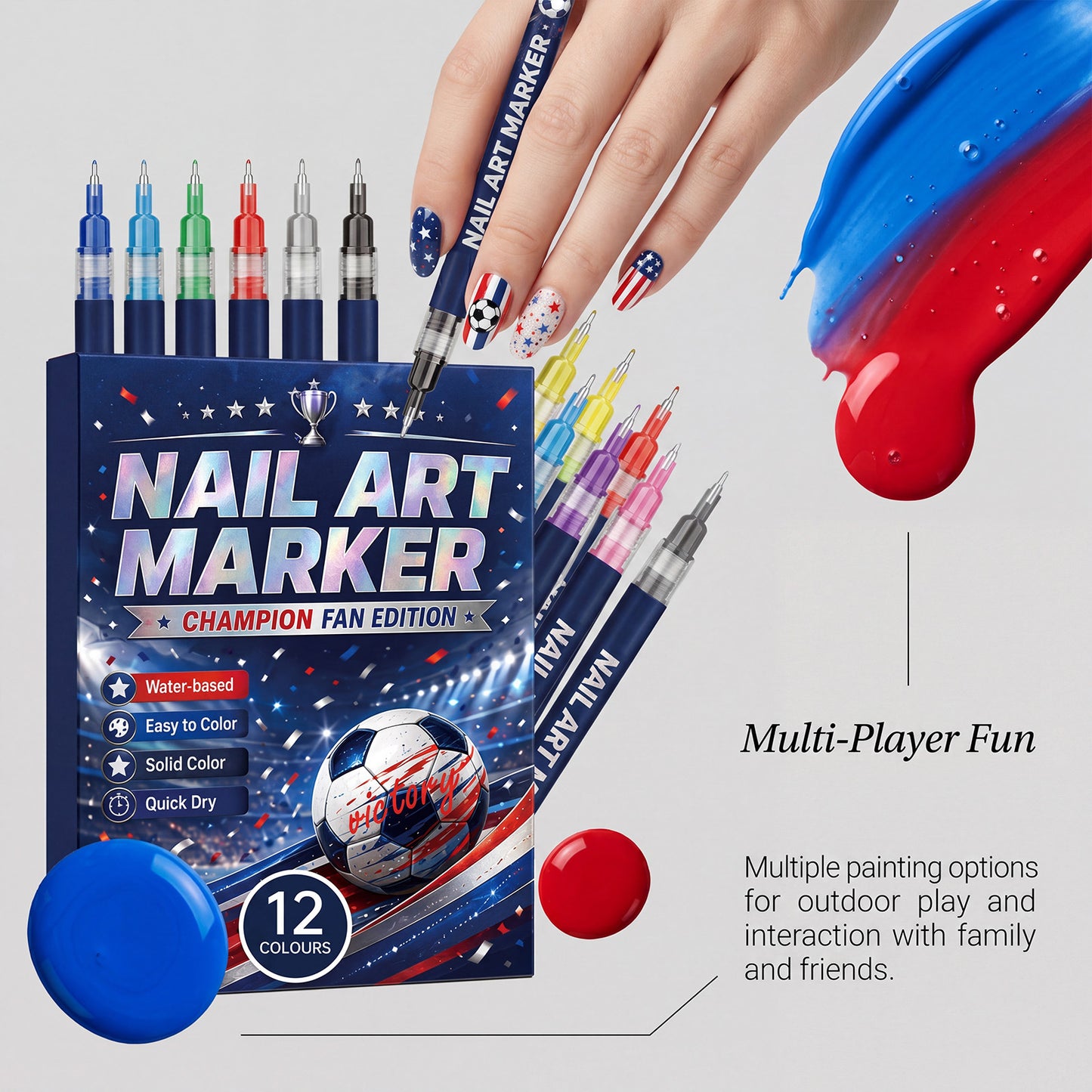 💅⚽12 Colors Fan-Themed Nail Pens｜Fast Dry DIY Nails for Game Day Cheer