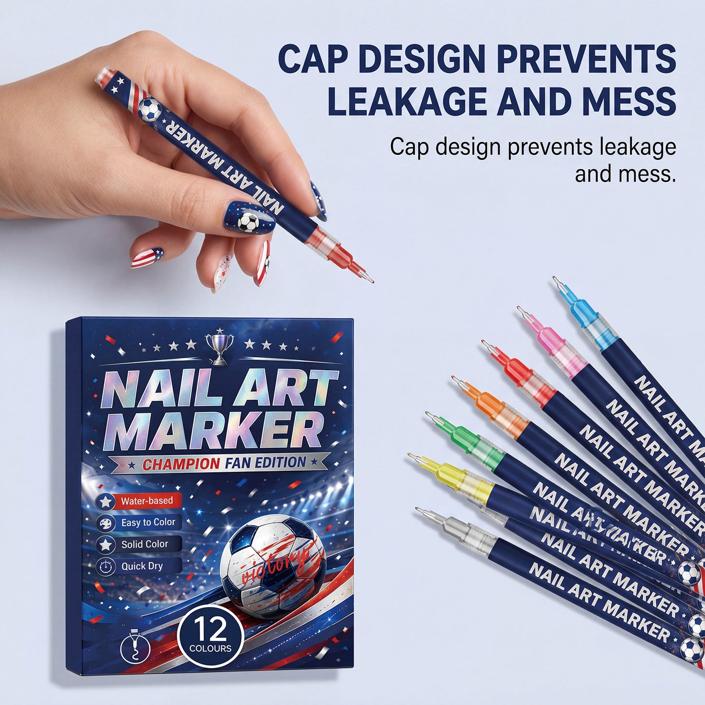 💅⚽12 Colors Fan-Themed Nail Pens｜Fast Dry DIY Nails for Game Day Cheer