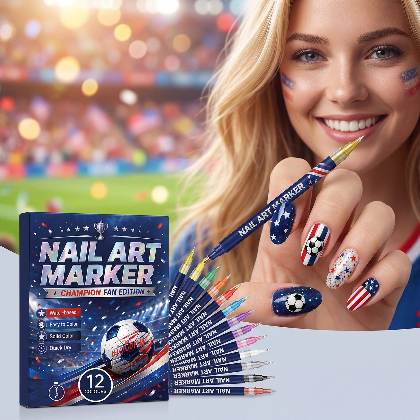 💅⚽12 Colors Fan-Themed Nail Pens｜Fast Dry DIY Nails for Game Day Cheer